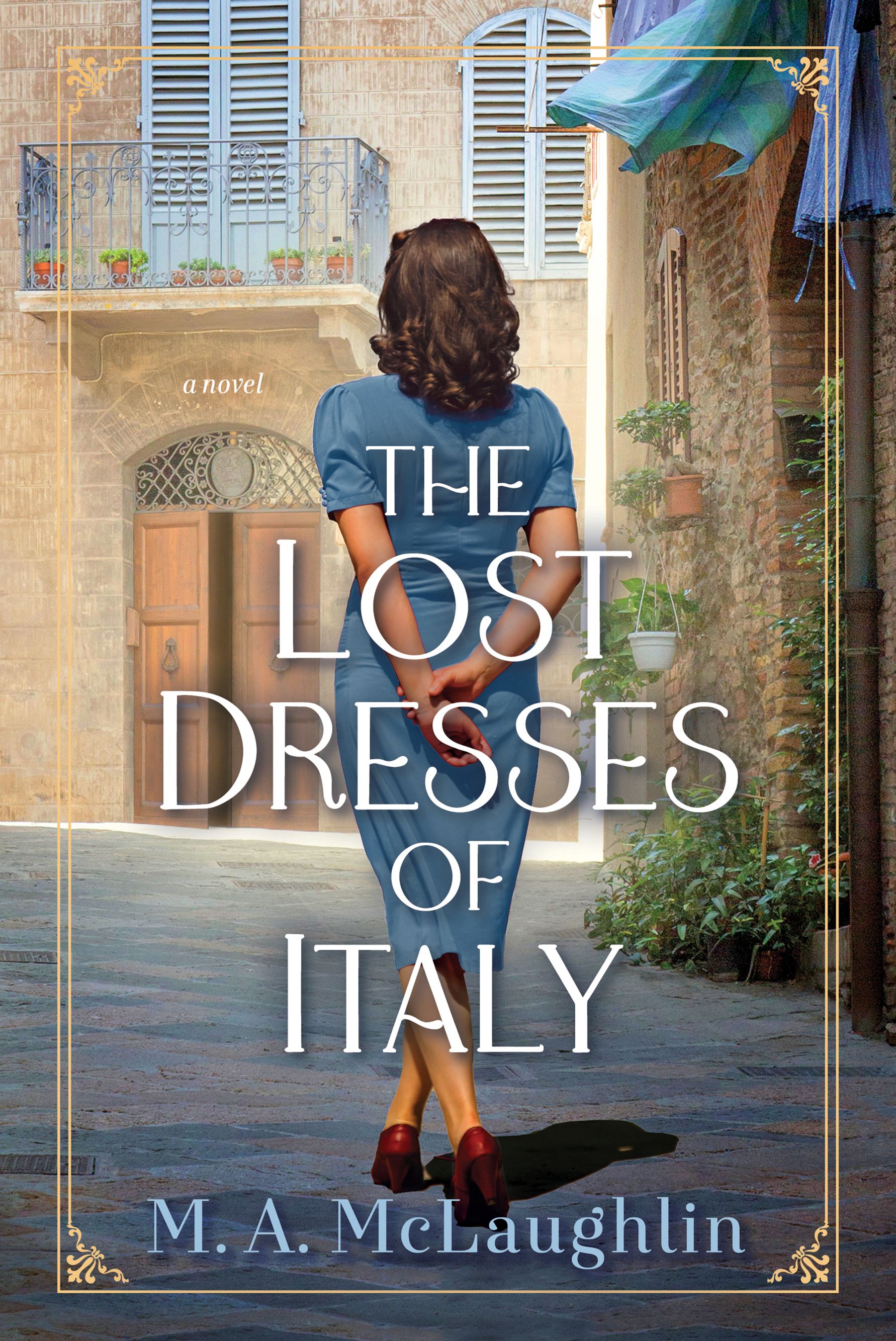 Picture of a woman in a blue dress in front of the "Juliet Balcony" in Verona, Italy.