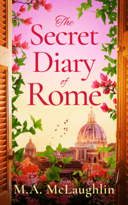 Scenic view of Rome, Italy, with a floral border.